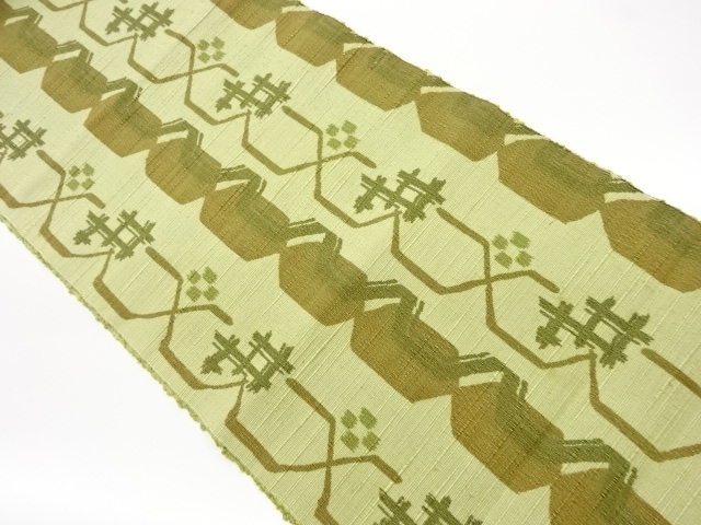 手織り紬変わり亀甲に縞模様織出し名古屋帯